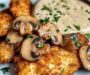 Crispy Golden Chicken with Creamy Parmesan Mushroom Sauce